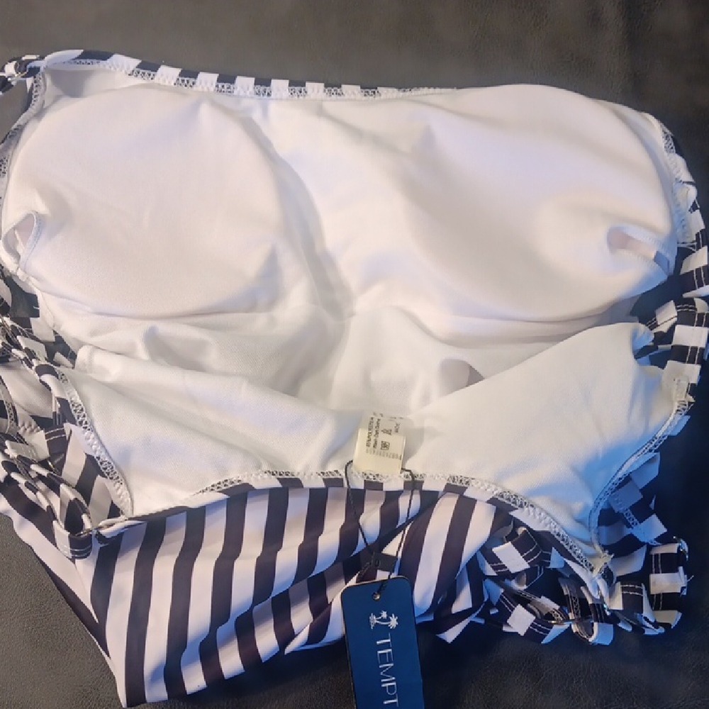 NWT. Tempt Me Balck And White Striped One-Piece Swimsuit With Sexy Side Lace-up - Picture 11 of 11
